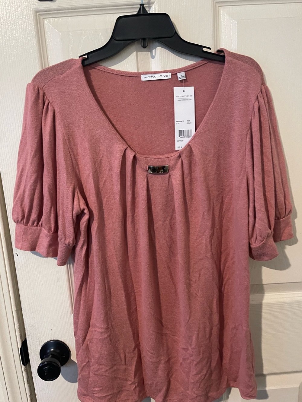 Notations Rose Pink Puff Sleeve Tunic with Decorative Neck Bar